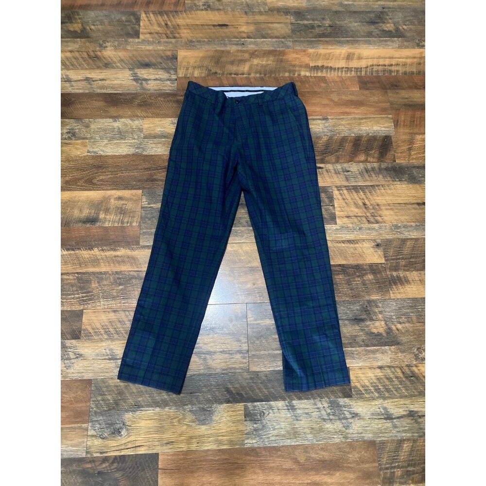 Brooks Brother Clark Advantage Chino Straight Fit Blue Plaid Men's Pants 32 x 30